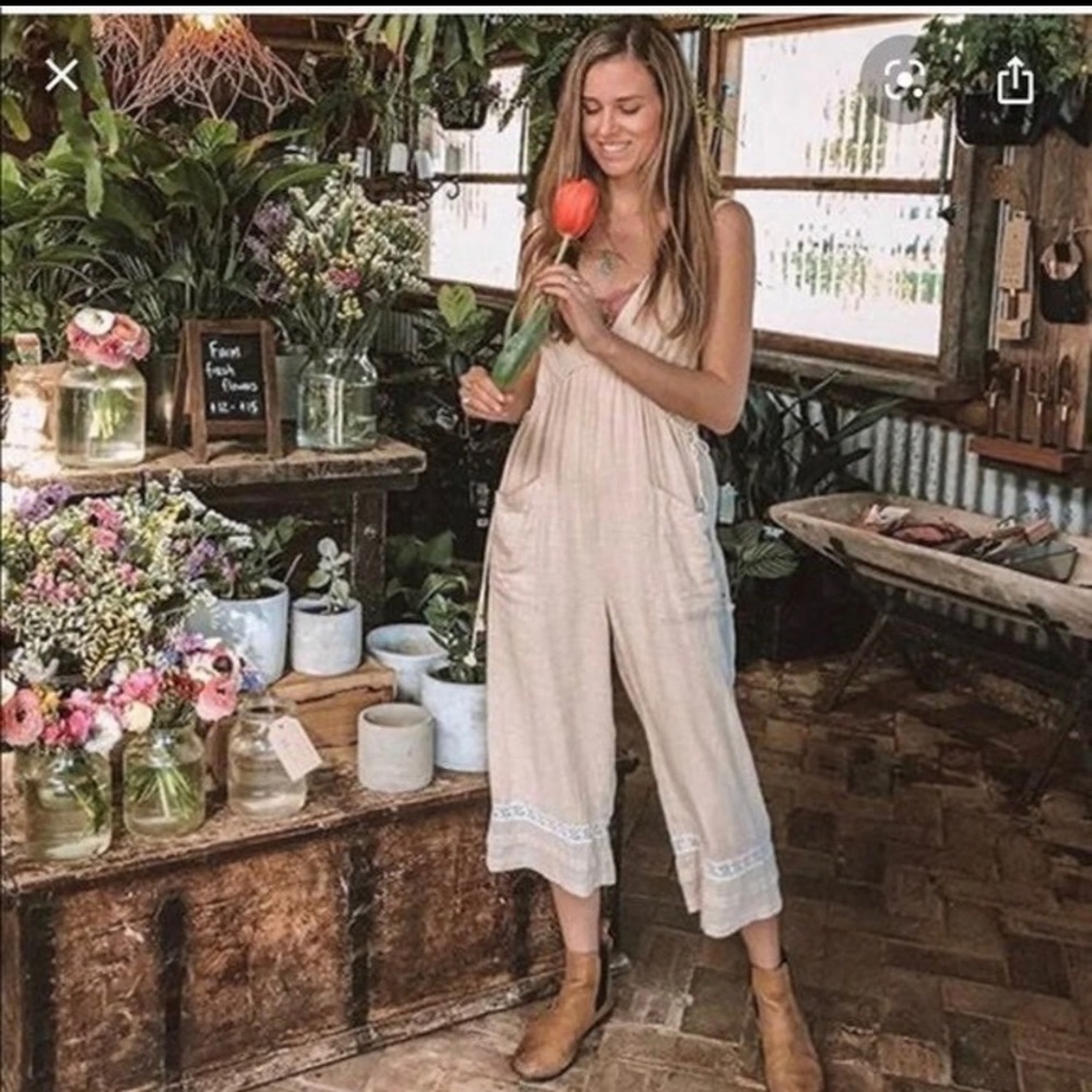 Spell Cream Cropped Jumpsuit
